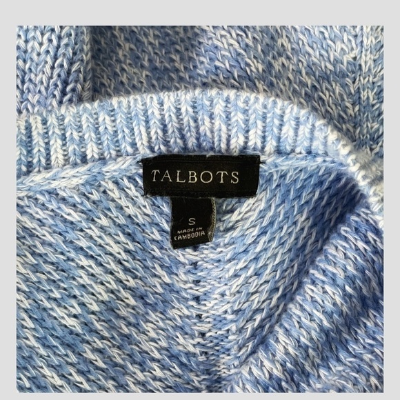 Talbots Shaker Stitch Sweater Pima Cotton Marled Blue Crew Neck Size Small - Picture 11 of 11